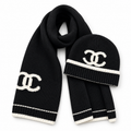 Chanel Style Logo Knit Scarf and Beanie Set
