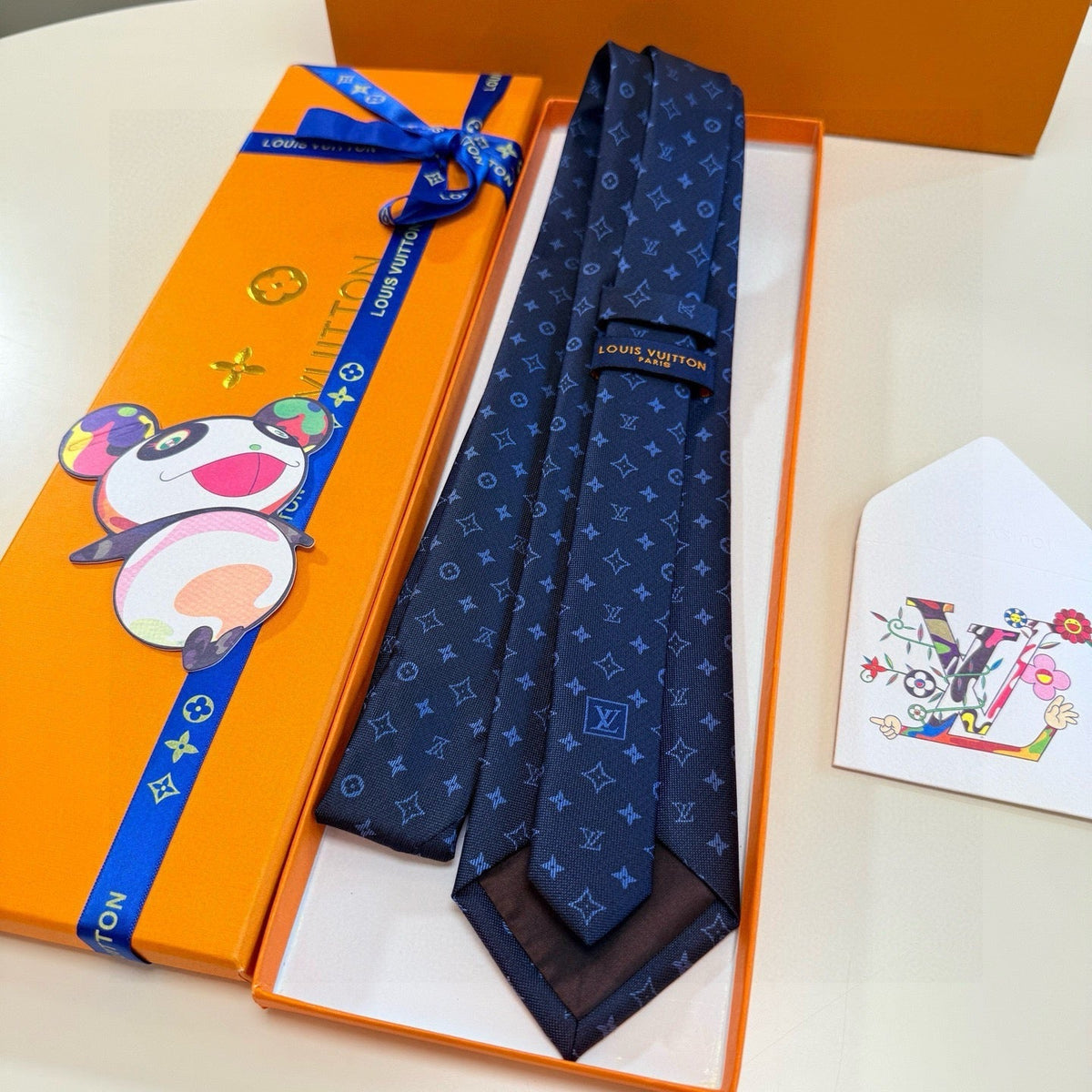 Louis Vuitton Style Men's Monogram Micro Pattern Silk Tie