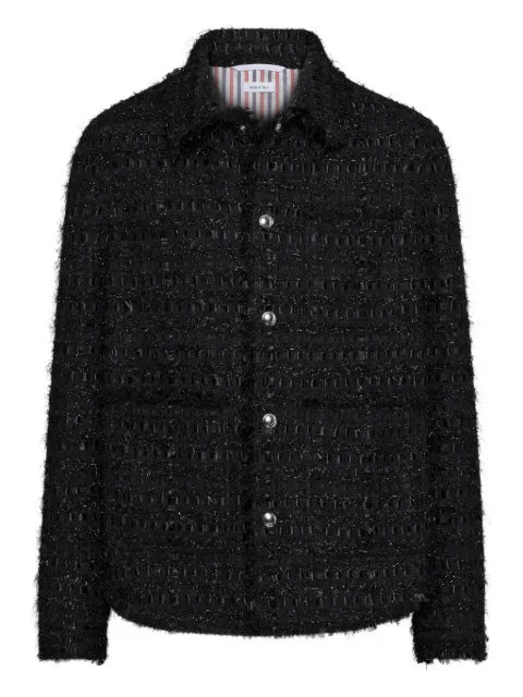 Thom Browne satin ribbon tweed fray edge utility jacket