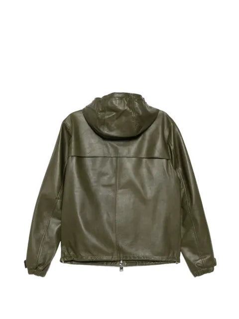 LES HOMMES leather hooded jacket