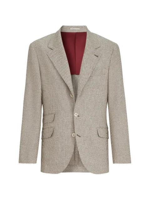 Brunello Cucinelli wool, alpaca and silk houndstooth deconstructed Cavallo blazer