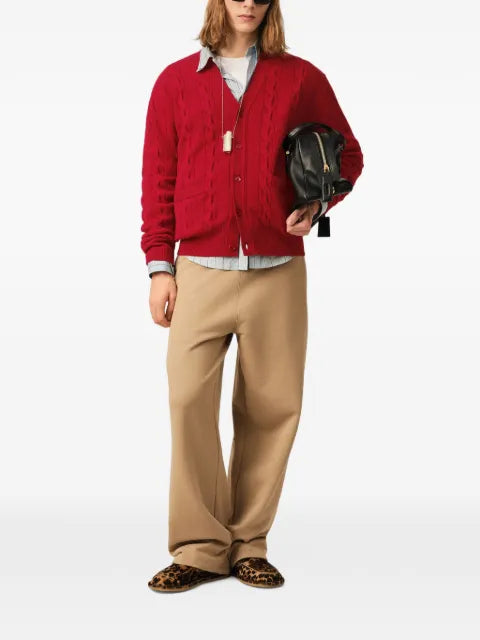 AMI Paris red cable wool cardigan
