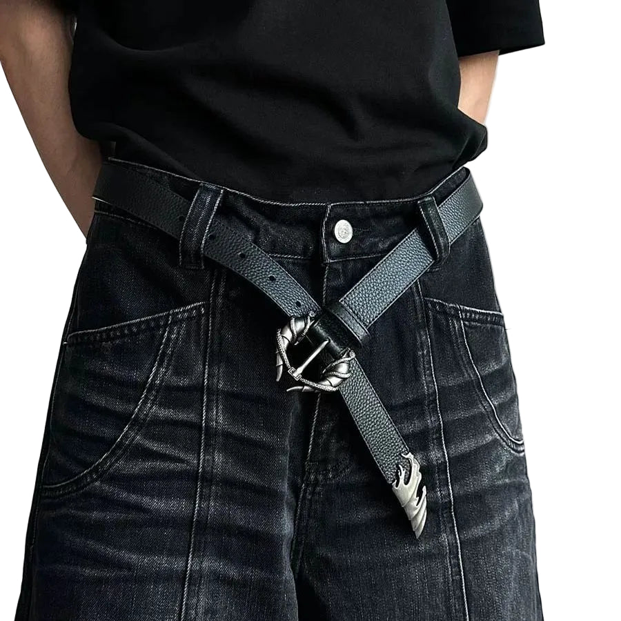 Catsstac Dragon Claw Metal Buckle Full Grain Leather Belt 2.8cm Unisex