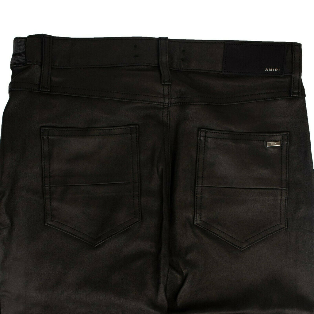 Amiri Crop Straight Lthr Denim Pants - Black