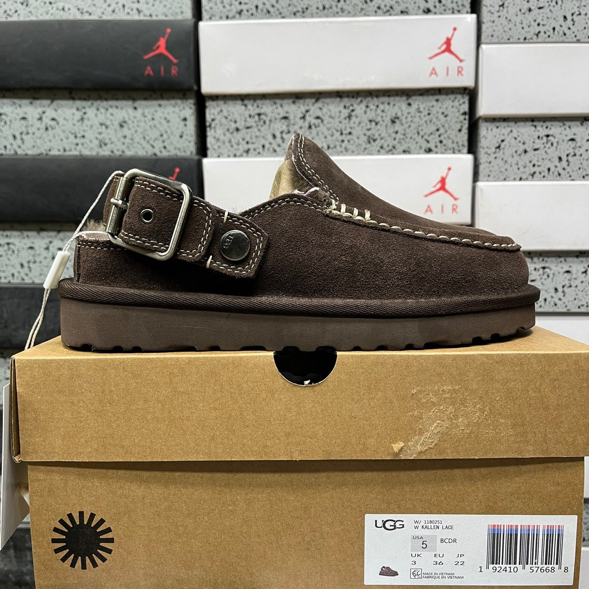 UGG Shearling Mule – Suede Clog with Plush Shearling Lining, Statement Silver Buckle Strap & Tonal Lug Sole in Chocolate