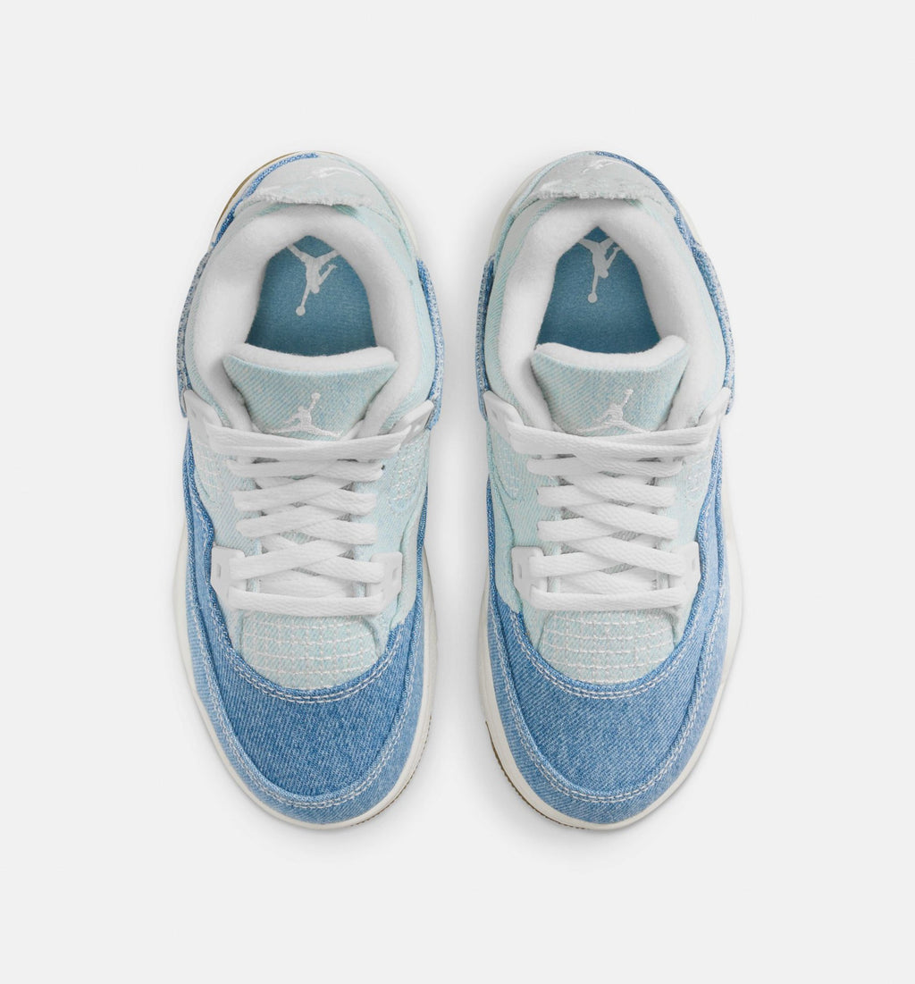 Air Jordan 4 Retro Worn Blue Preschool Lifestyle Shoes - Sail/Worn Blue/Metallic Gold