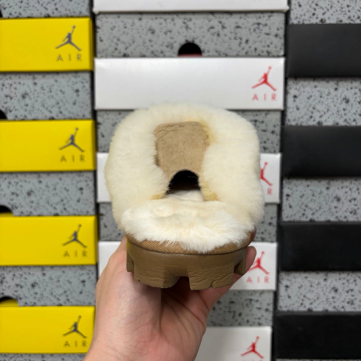 UGG Classic Shearling Clog – Open-Back Suede Mule with Voluminous Cream Shearling Upper on Chestnut Suede Base & Chunky Lug Sole
