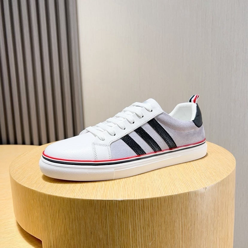 Three-Stripe Color-Block Sneaker — Red & Black Sole Detail
