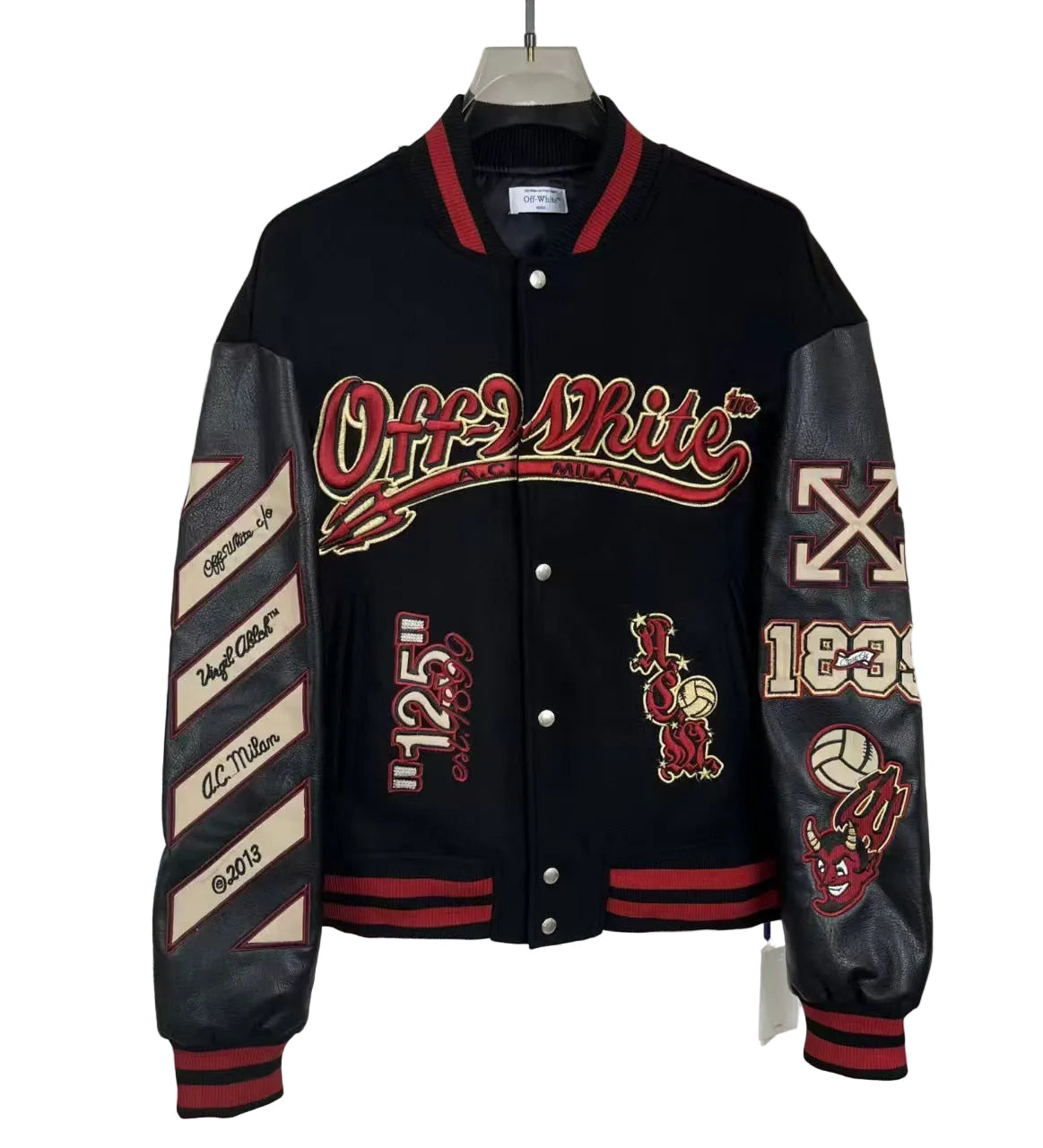 Off-White Cartoon Devil Graphic Varsity Jacket Unisex