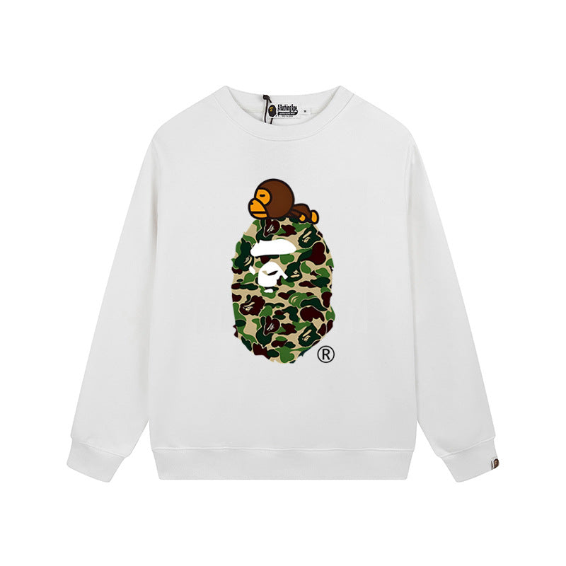 Bape Arch Letter Shark Ape Head Washed Oversized Crewneck Streetwear