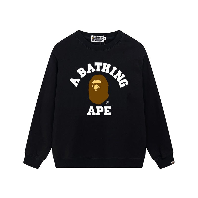 Bape Arch Letter Shark Ape Head Washed Oversized Crewneck Streetwear