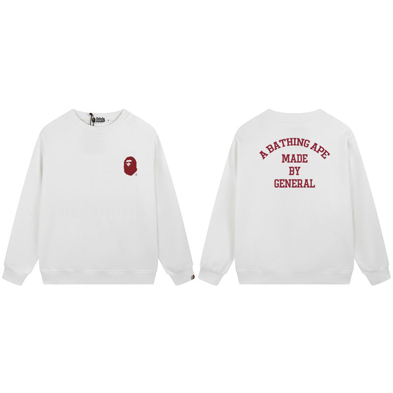 Bape Arch Letter Shark Ape Head Washed Oversized Crewneck Streetwear
