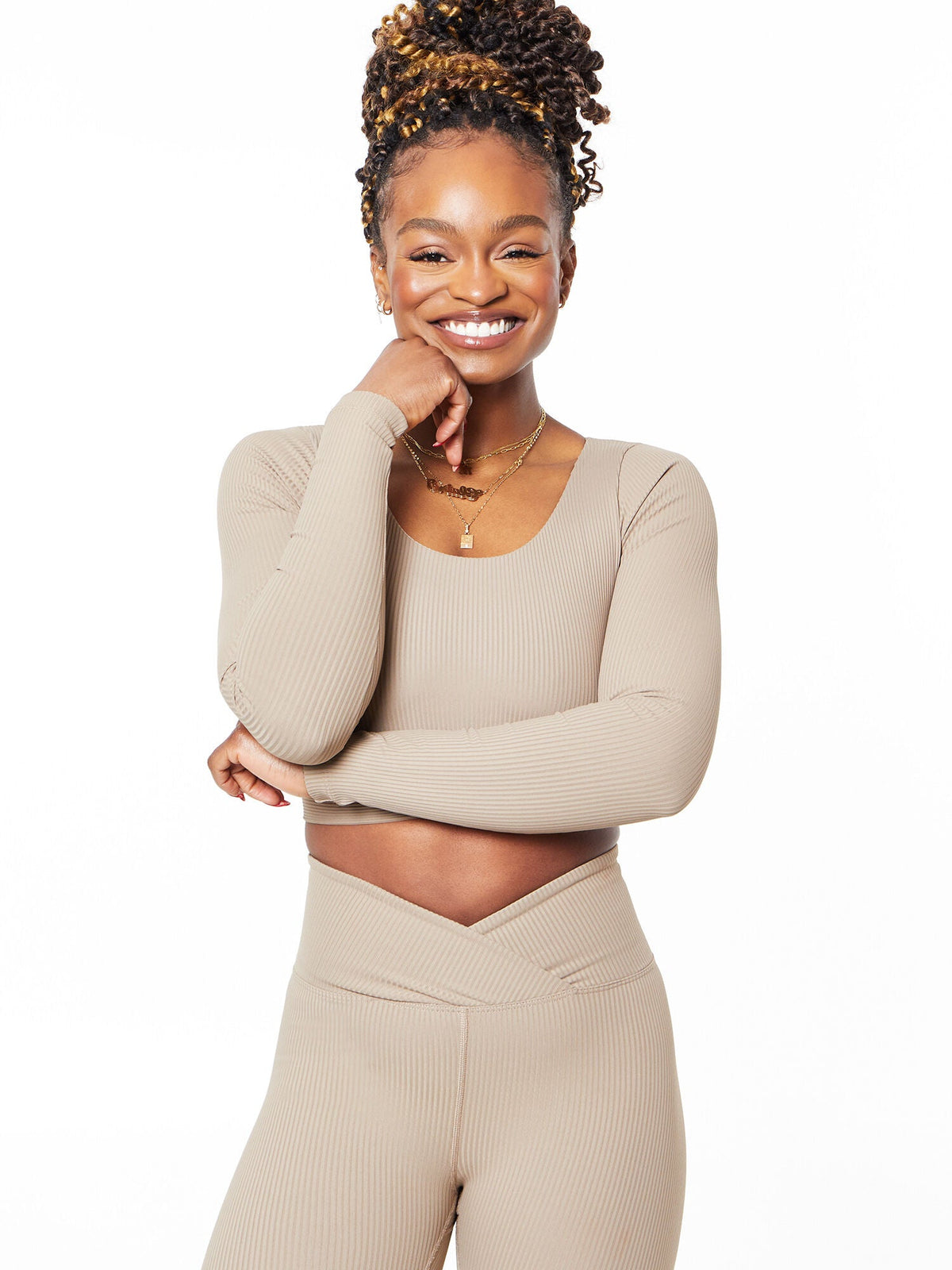 RIBBED V CROP LONG SLEEVE