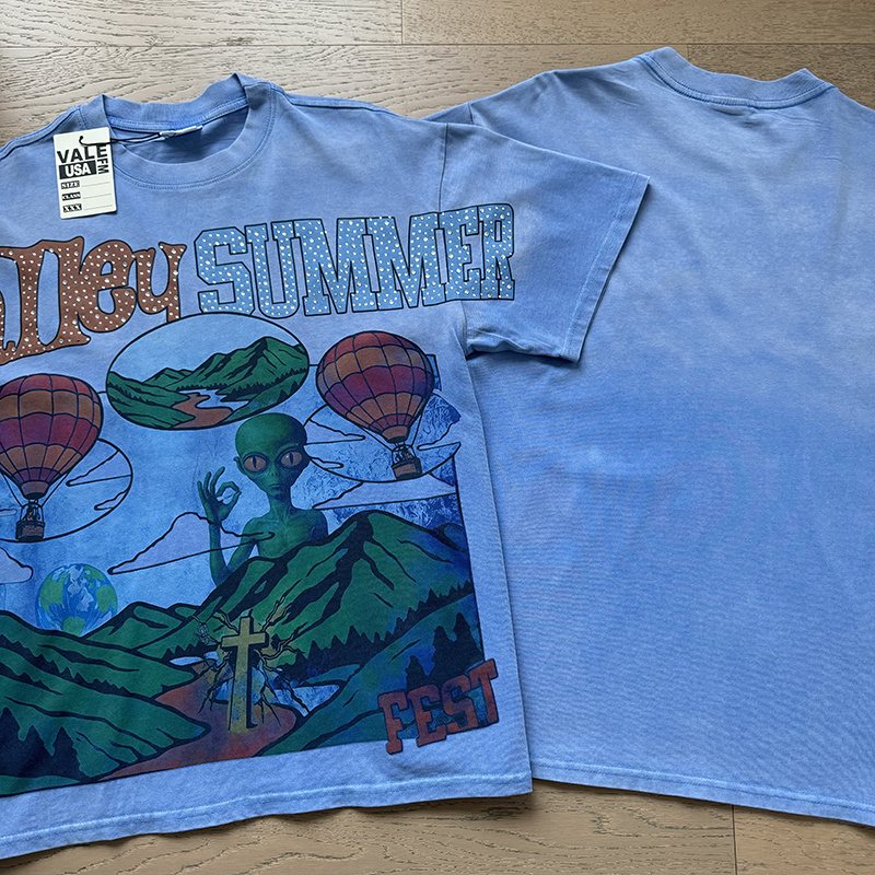 VALE USA Light Blue Rhinestone Graphic T-Shirt