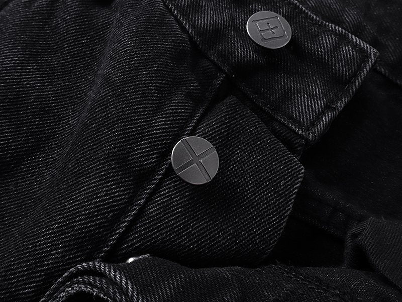 Ksubi Black Distressed Cross Embroidered Straight-Leg Jeans