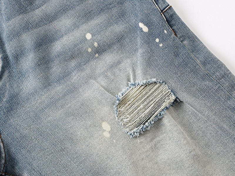 Purple Brand Light Blue Paint-Splatter Denim Shorts