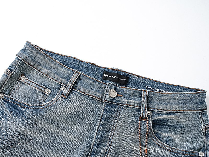 Purple Brand Rhinestone Light Blue Denim Shorts