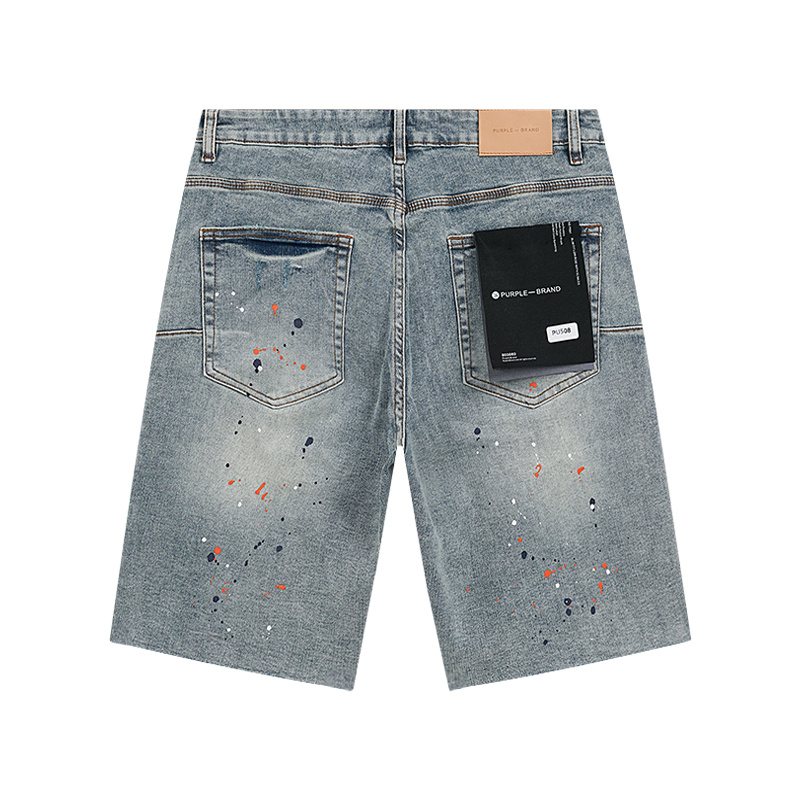 Purple Brand Paint Splatter Denim Shorts