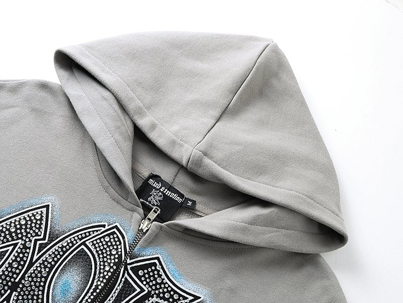 MIXED EMOTION Skateboard Graphic Zip Hoodie - Gray