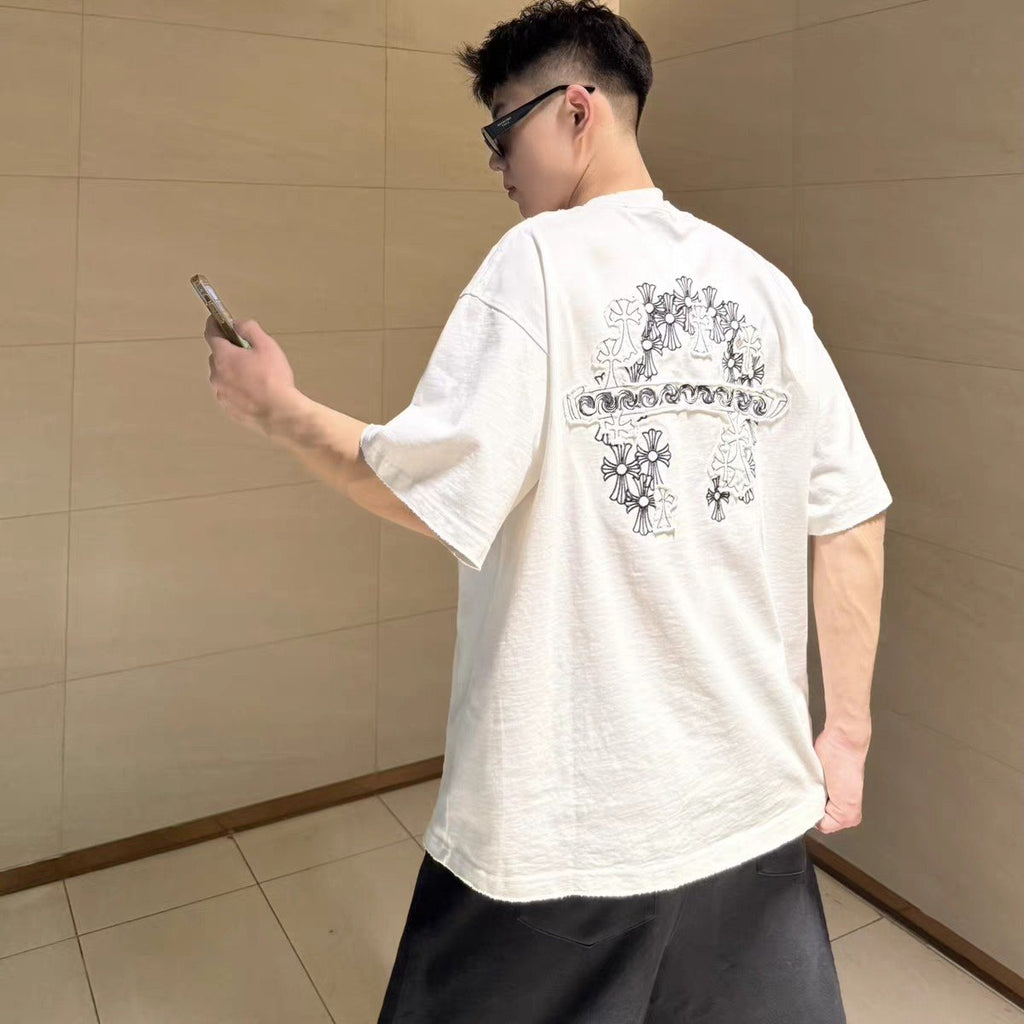 Chrome Hearts Floral Cross Embroidered Graphic T-Shirt