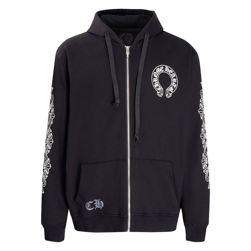 Chrome Hearts Horseshoe Floral Sleeve Zip Up Hoodie 5001