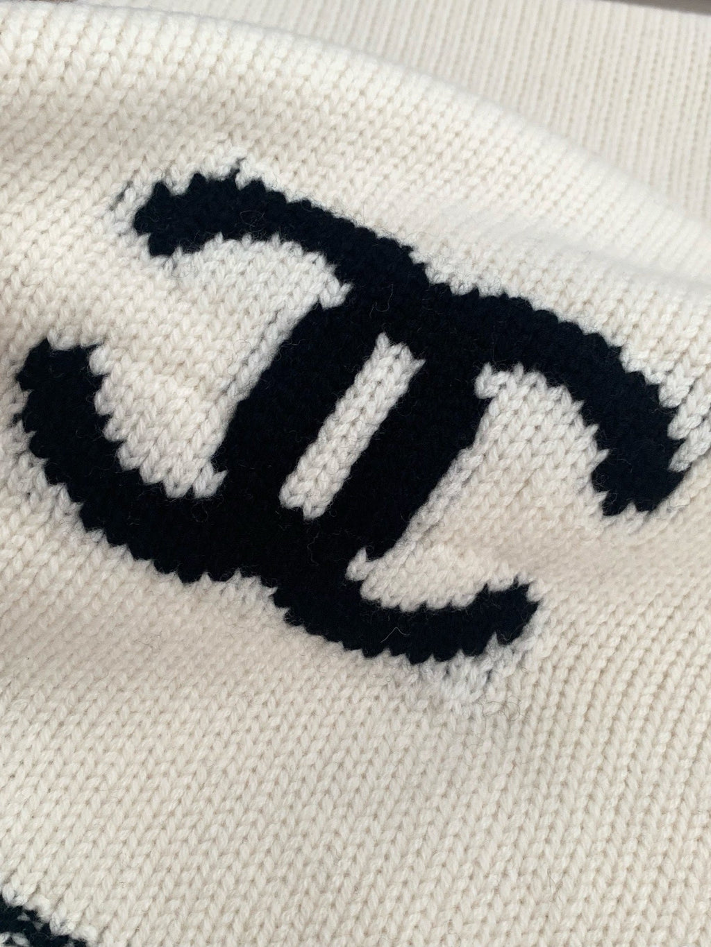 Chanel Style Logo Knit Scarf and Beanie Set