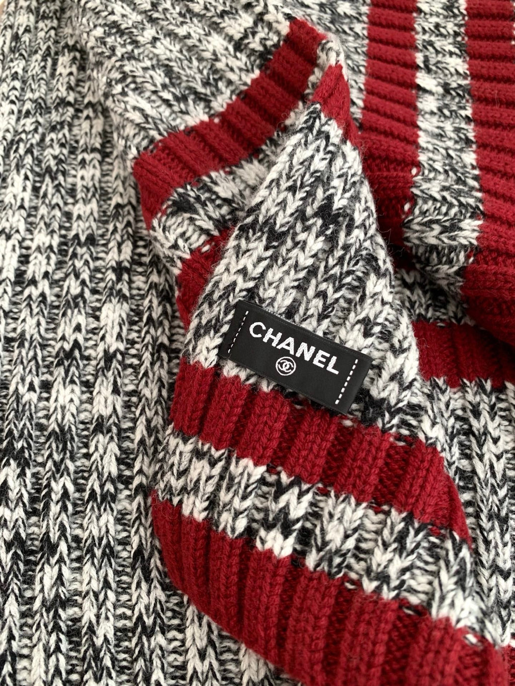 Chanel Style Marled Knit Scarf and Beanie Set