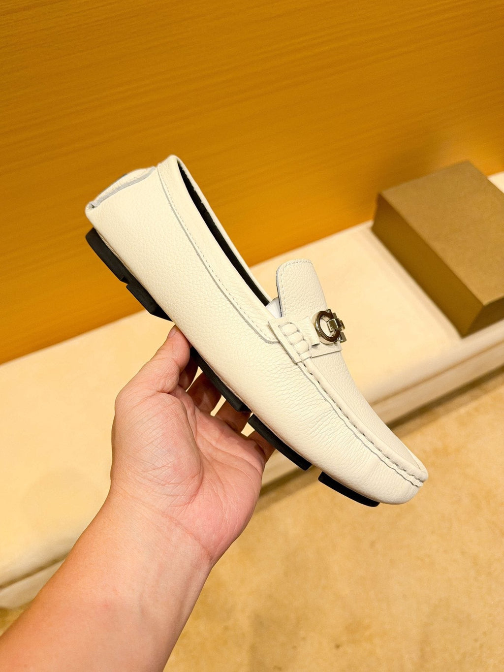 Ferragamo White Metal-Accent Loafers