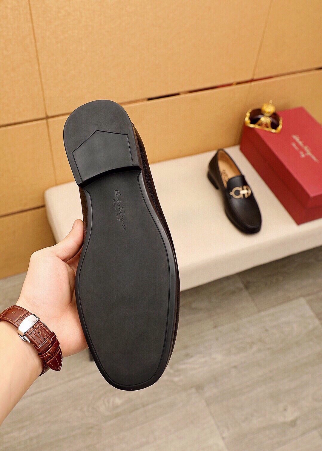 Ferragamo Black Textured Buckle Loafers
