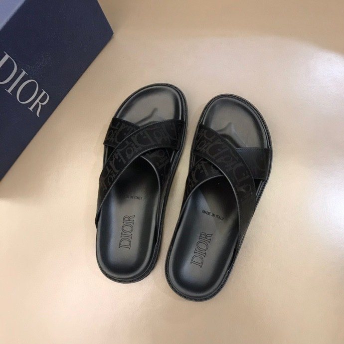 Dior Men's Black Crisscross Slide Sandals