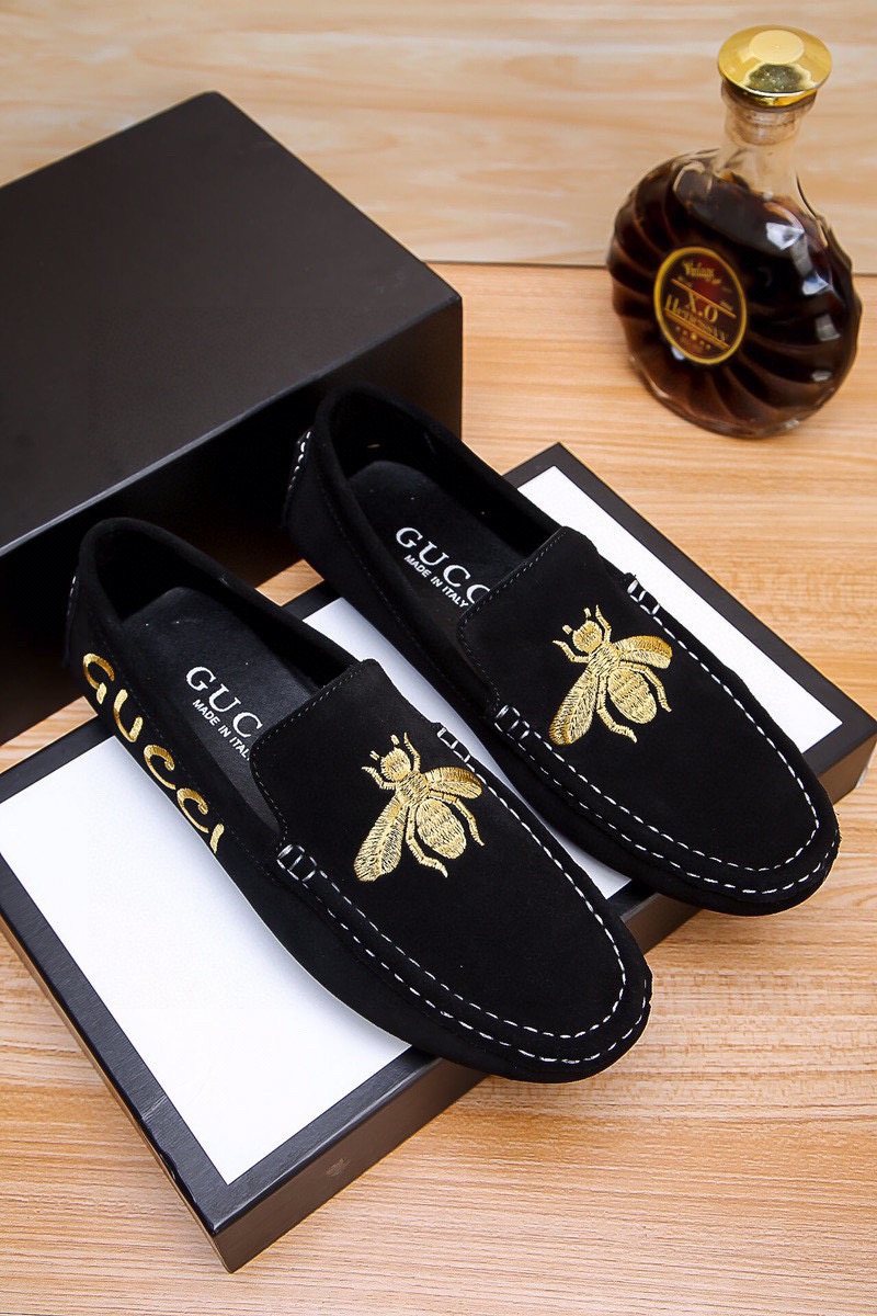 Gucci Black Loafers with Gold Bee Motifs