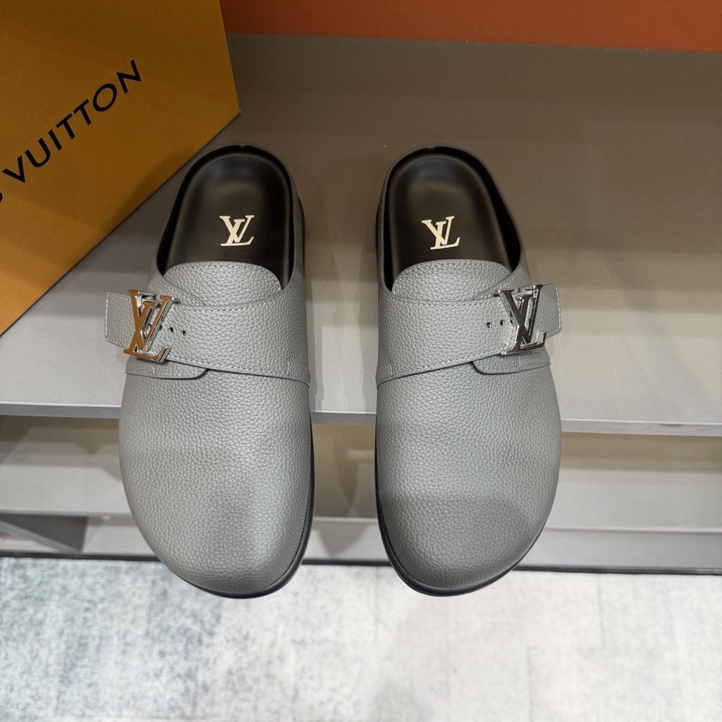 Louis Vuitton Men's Light Gray Monogram Slip-On Sandals