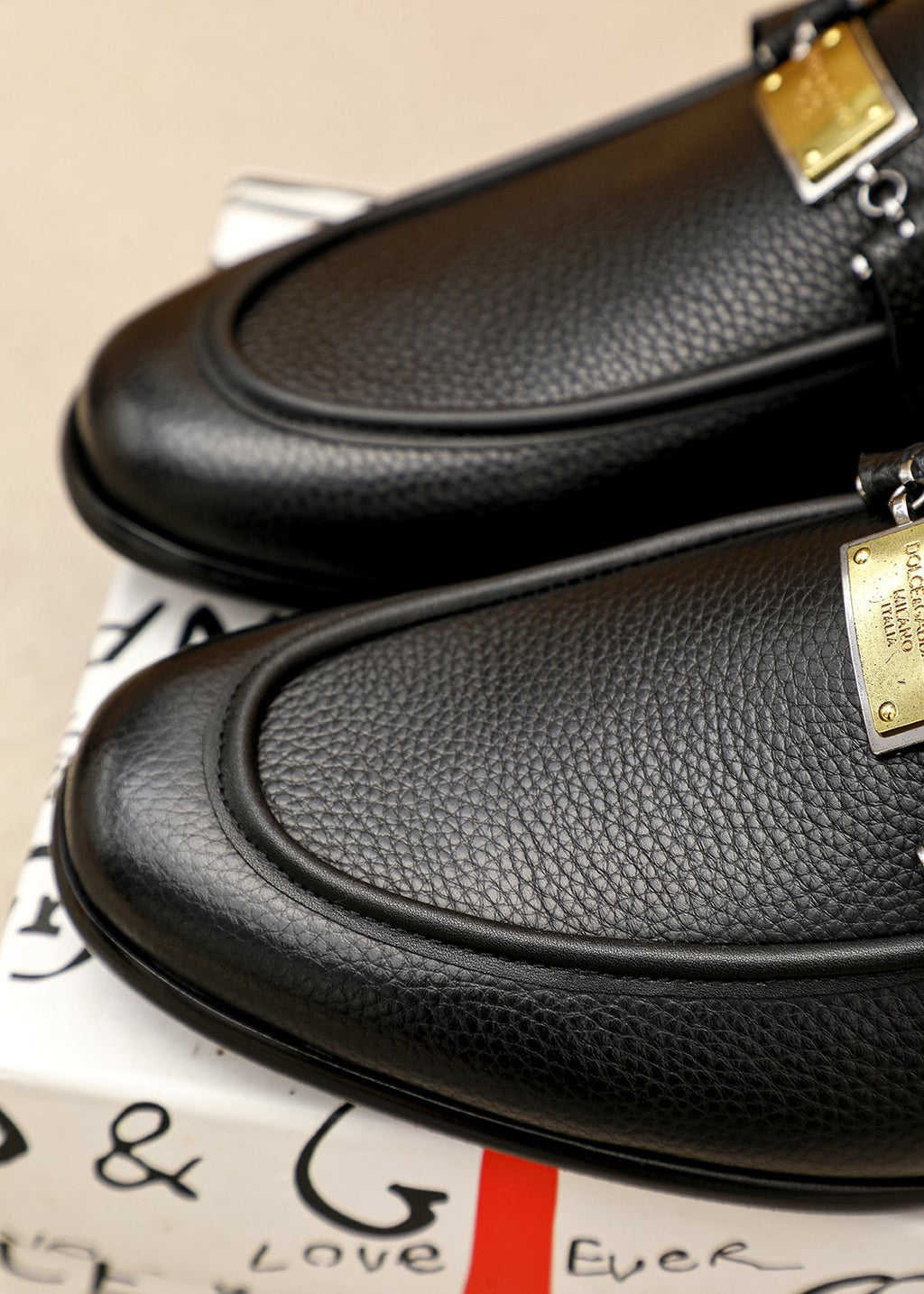 Dolce & Gabbana Men’s Black Gold-Tone Buckle Loafers