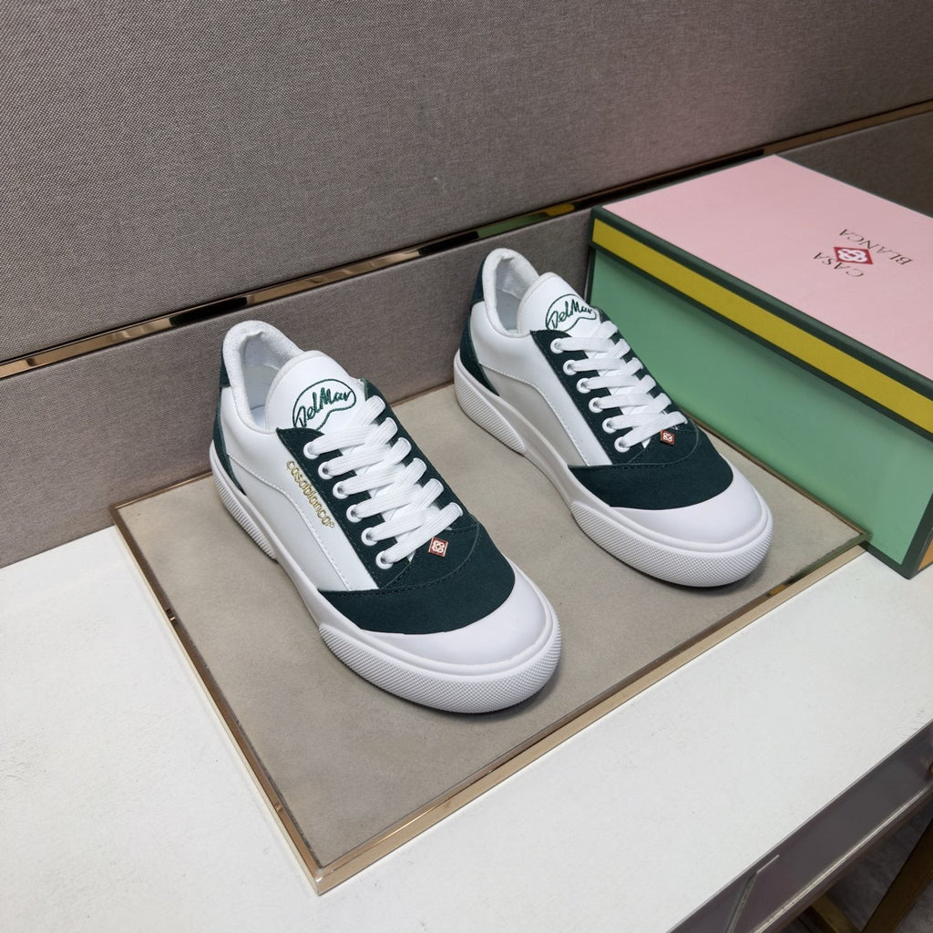 CASA BLANCA Men's White and Dark Green Sneakers