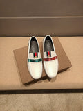 Gucci White Web-Stripe Loafers