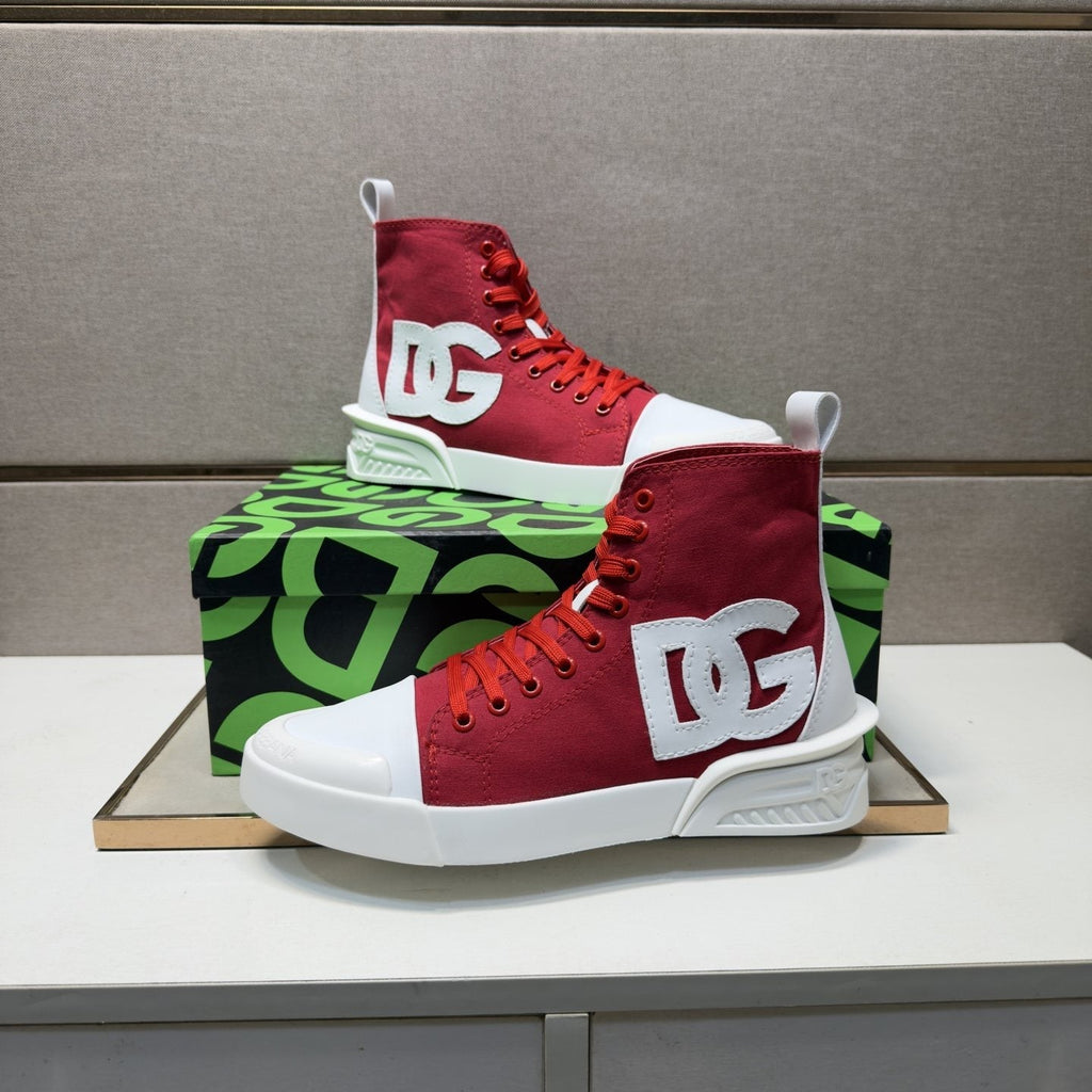 Dolce & Gabbana Red and White High-Top Sneakers