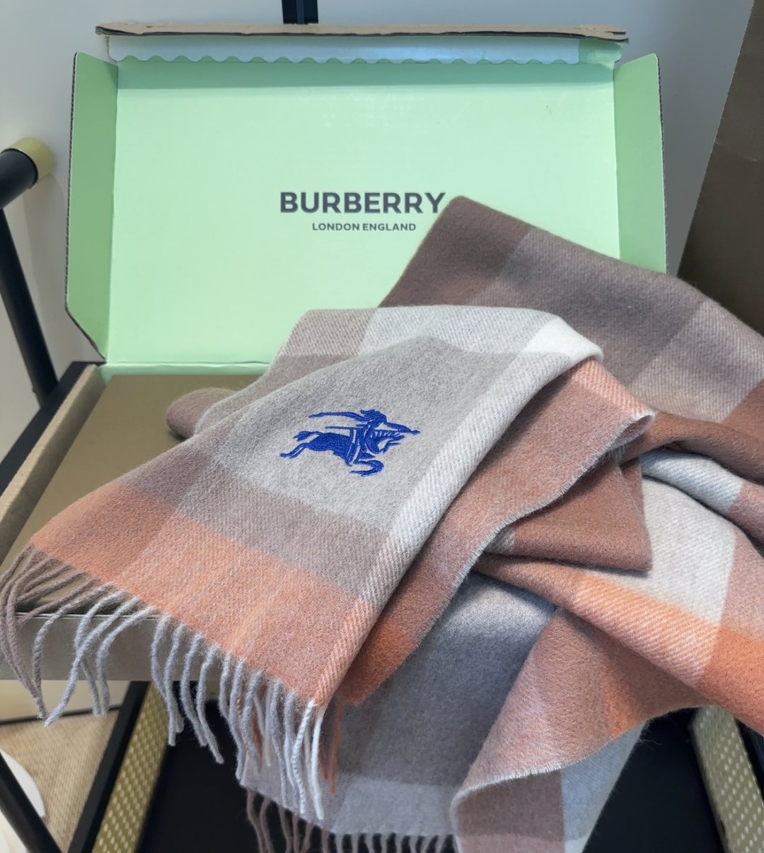 Burberry Taupe Plaid Fringed Scarf