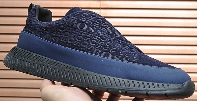 BOSS Navy Blue Textured Slip-On Sneakers