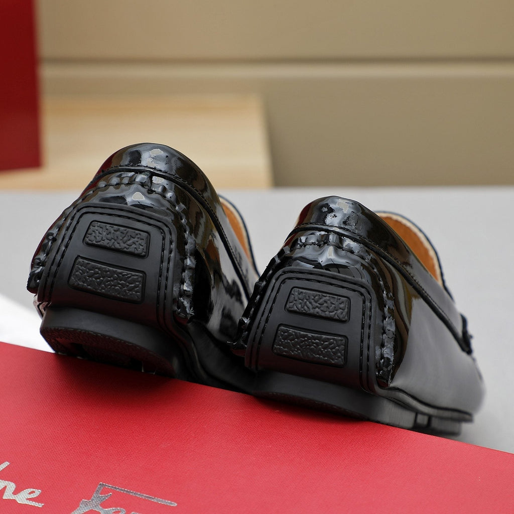 Ferragamo Men's Black Metal Bit Loafers
