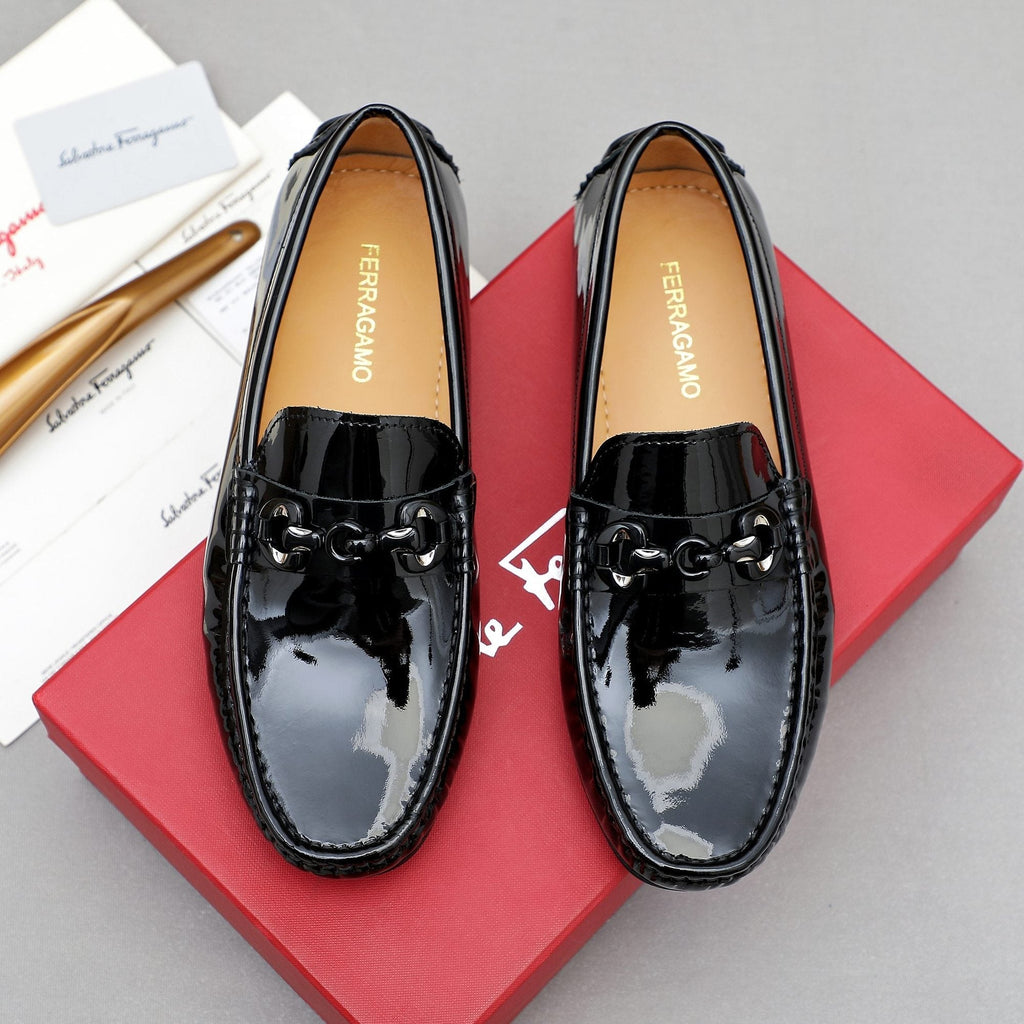 Ferragamo Men's Black Metal Bit Loafers