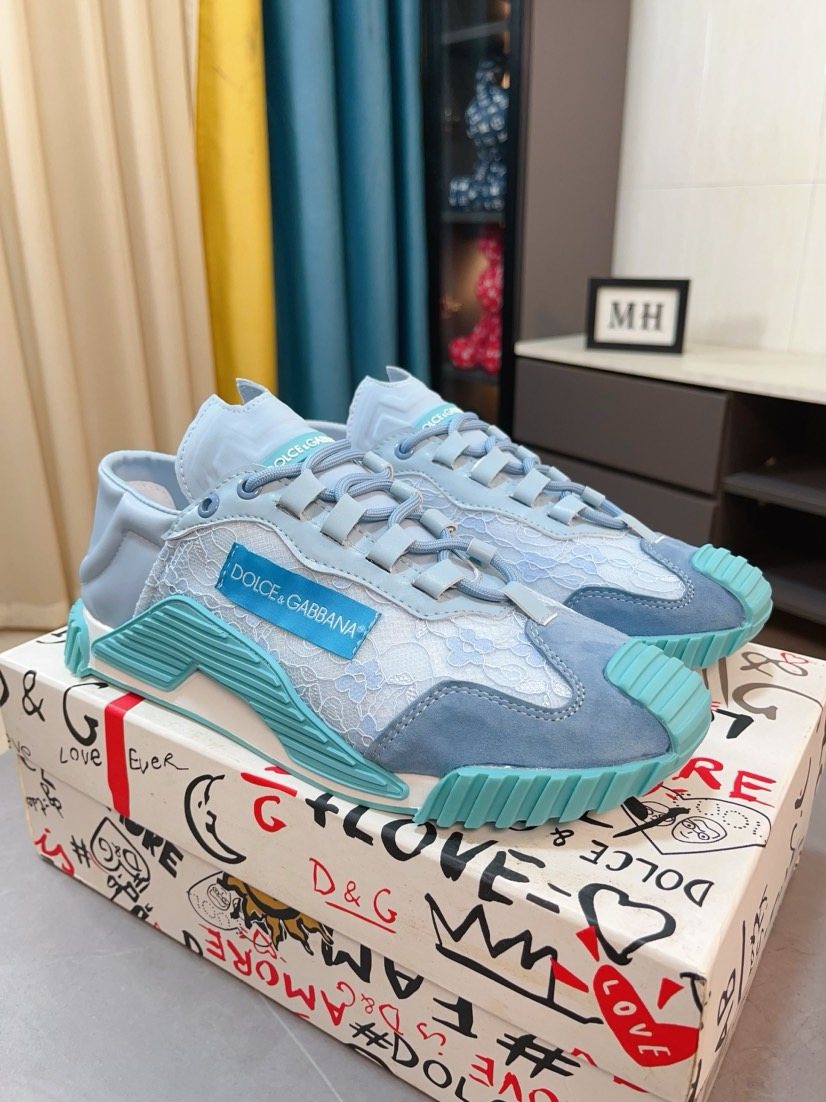 Dolce & Gabbana Turquoise Light Blue & White Sneakers