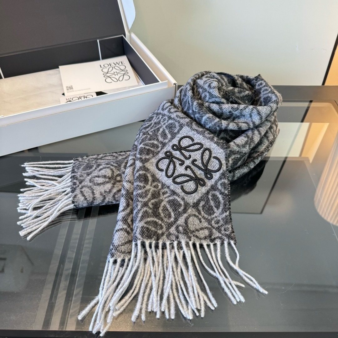 Loewe Patterned Fringed Scarf
