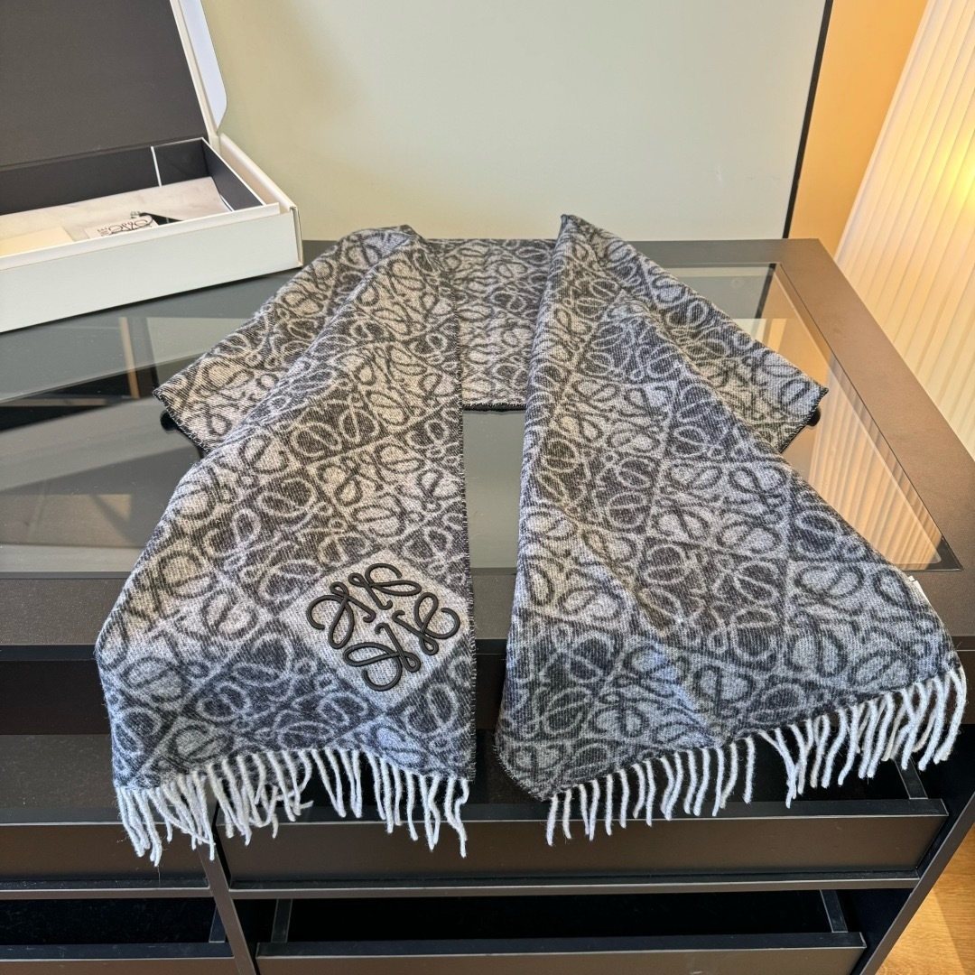 Loewe Patterned Fringed Scarf