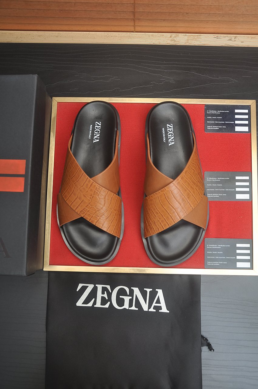 Zegna Cross-Strap Slide Sandals