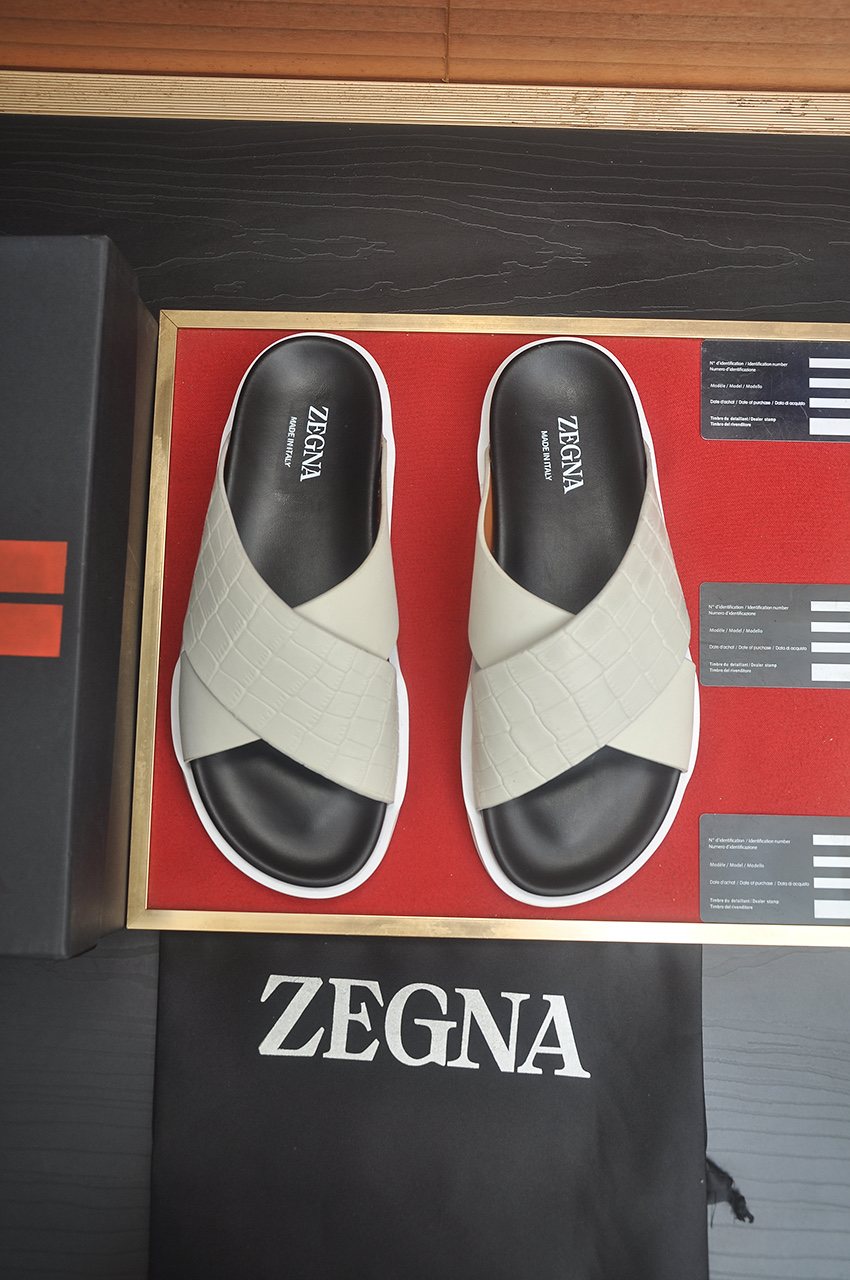 Zegna Cross-Strap Slide Sandals