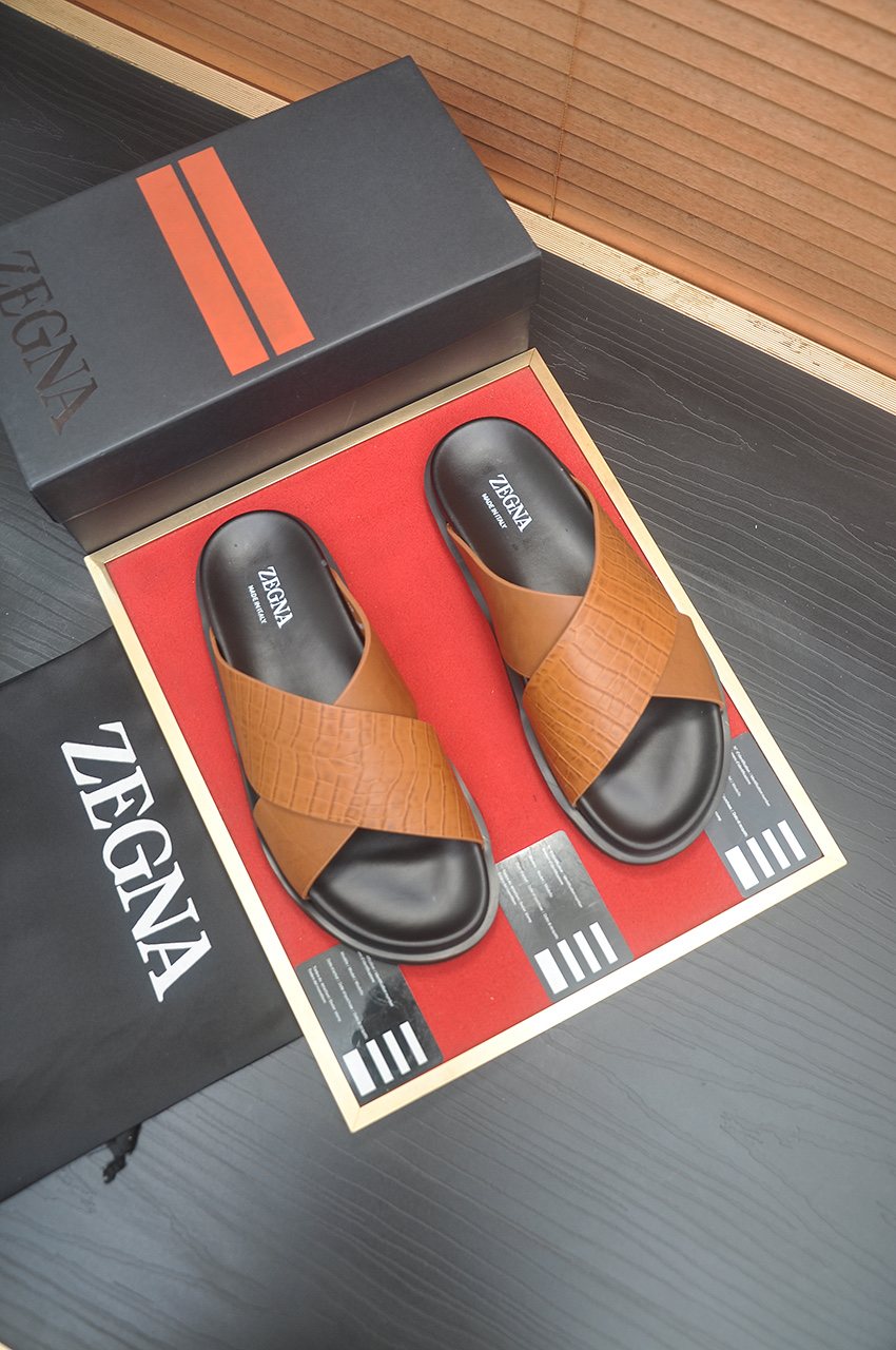 Zegna Cross-Strap Slide Sandals
