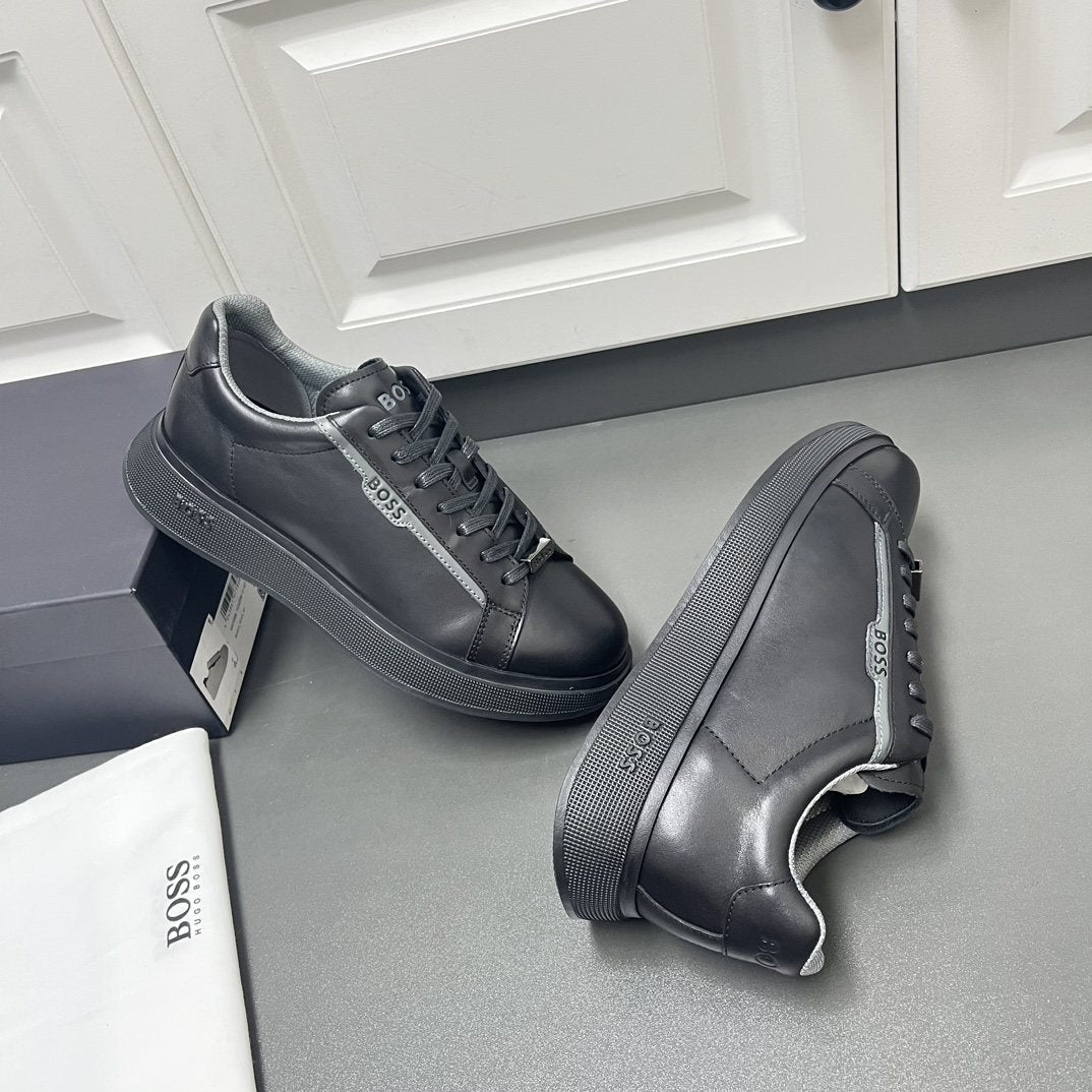 BOSS Men's Black Low-Top Sneakers - Black Finish With Tonal Sole