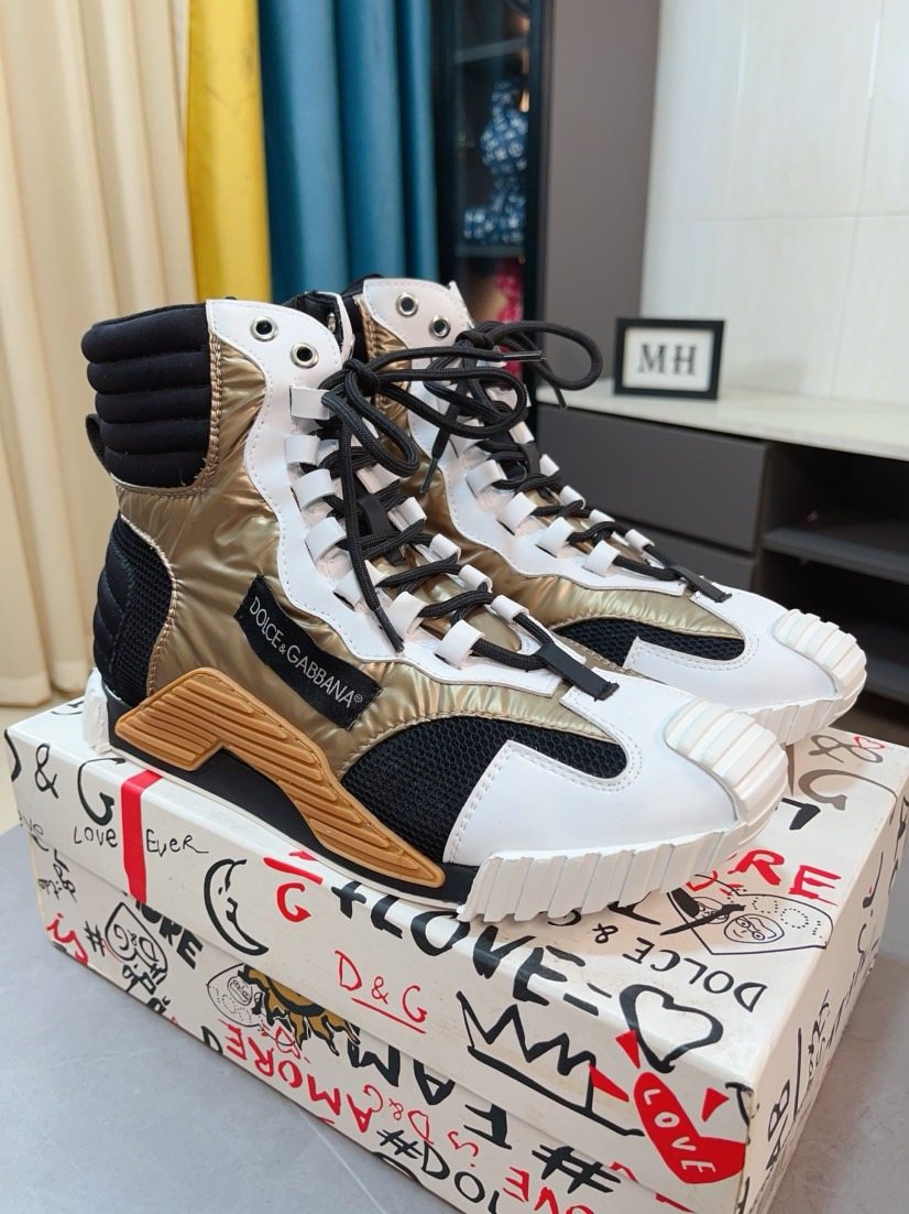 Dolce & Gabbana Metallic Gold High-Top Sneakers