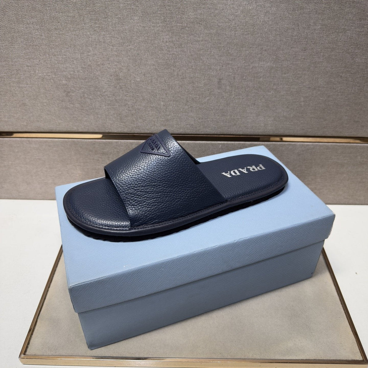 Prada Men's Triangle Detail Slide Sandals