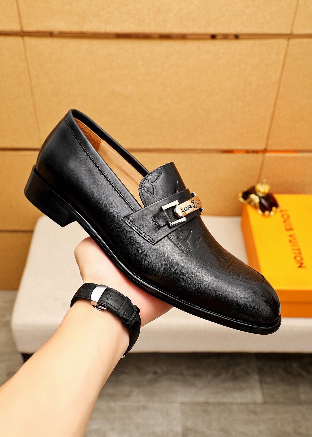 Louis Vuitton Embossed Metal-Bar Loafers